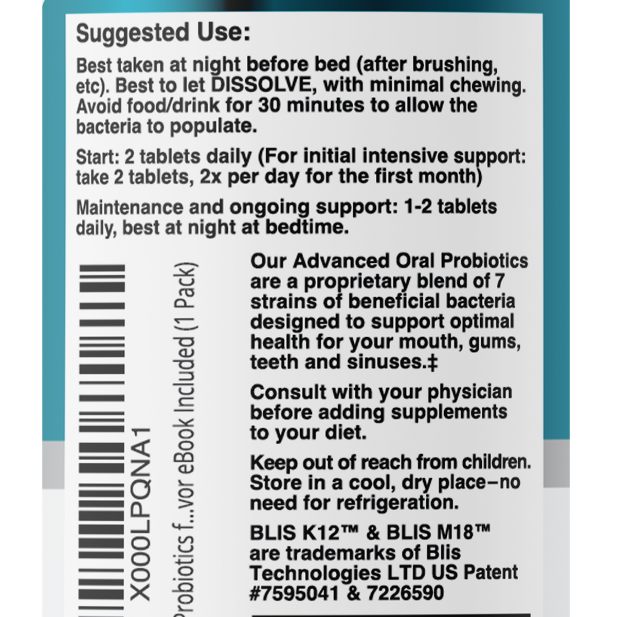 Dental Oral Probiotics with BLIS K12 & M18 – 7 Strains, 6 Billion CFU (Mint Flavor)